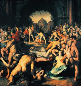 Massacre de inocentes, painel central do tríptico, por Cornelis Cornelisz van Haarlem (1562-1638)