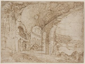 Parte do Coliseu interior em Roma de Cornelis Cort