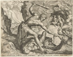 Hércules arrasta o Cerberus para fora do inferno
Obras de Hércules (título da série) de Cornelis Cort