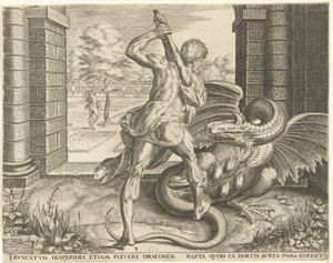 Hércules rouba as maçãs de ouro das Hespérides Trabalhos de Hércules (título da série)