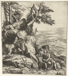 Paisagem com leitura de Hieronymus de Cornelis Cort