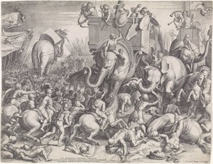 Batalha de Zama entre Scipio e Hannibal de Cornelis Cort