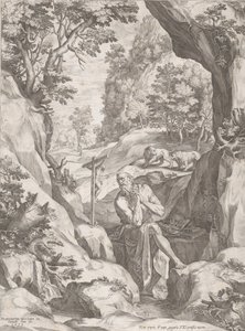 São Jerônimo Penitente no Deserto, 1573. de Cornelis Cort