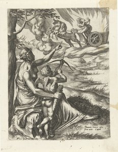 Vênus ordena que Amor perfure o coração de Plutão com uma flecha A História de Plutão e Proserpina (título da série) de Cornelis Cort