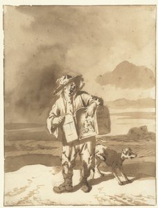 Um jovem com um Peepshow e um cachorro Menino com uma caixa de observação e um cachorro, cerca de 1700 de Cornelis Dusart