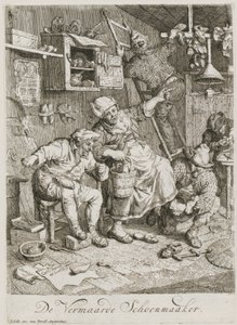 Sapateiro famoso, prancha 3 de uma série de três cenas de género de Cornelis Dusart