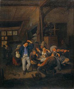 Interieur de cabaret: le danseur au pichet - Interior de uma taberna: o dançarino com um cântaro ... de Cornelis Dusart