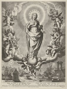 Maria sobre um globo rodeada de anjos de Cornelis Galle (I)