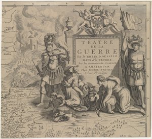 Mapa da região de Solms entre Marburg e Frankfurt am Main na Alemanha (parte superior direita da folha) Téâtre de la Guerre sur le Rhein, Moessele, Mayn & le Necker (título no objeto) de Cornelis Huyberts