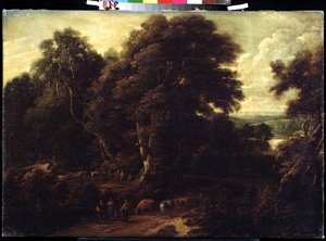 ""Paisagem de Flandres com rebanho de vacas"" Pintura por Constantinus Cornelis Huysmans (1648-1727) Museu Pushkin, Moscou