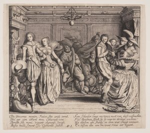 Interior com músicos e casais dançantes de Cornelis Koning