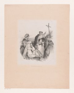 Companhia e monges em uma cruz Teologia (título no objeto) de Cornelis Kruseman