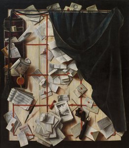 Trompe loeil. Partição de placa com rack de letras e livro de música, 1668