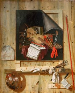 Trompel&39;Oeil com atelierwand e vanitasstillleben
