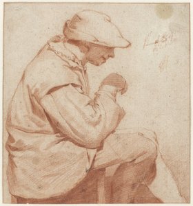 Homem sentado com um boné macio, de perfil à direita, com a mão direita levantada de Cornelis Pietersz. Bega (attributed to)