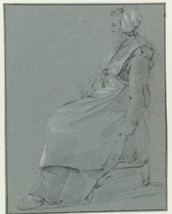 Mulher sentada, de perfil à esquerda, usando uma pequena touca e segurando um copo na sua mão direita de Cornelis Pietersz. Bega (circle of)