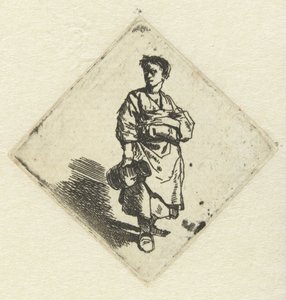 Mulher em pé com jarro na mão direita de Cornelis Pietersz. Bega