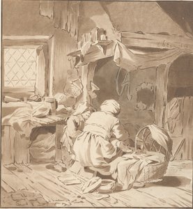 Interior da fazenda com duas mulheres de Cornelis Ploos van Amstel (signed by artist)