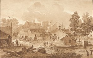 Cena de aldeia com lago de Cornelis Ploos van Amstel (signed by artist)