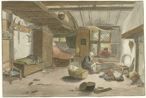 Interior com mulher no berço de Cornelis Ploos van Amstel (signed by artist)
