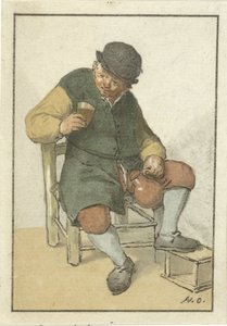 Agricultor sentado com jarro de Cornelis Ploos van Amstel (signed by artist)