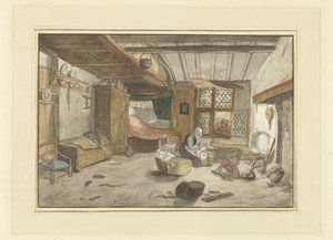 Interior com mulher no berço