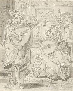 Alaúde tocando cavalheiro e dama