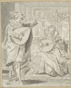 Alaúde tocando cavalheiro e dama de Cornelis Ploos van Amstel