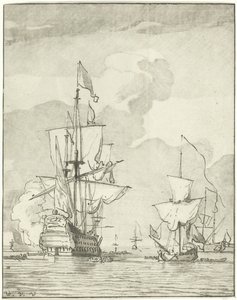 Navio de guerra a soltar um tiro de Cornelis Ploos van Amstel