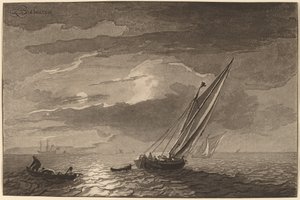Seascape com lua cheia de Cornelis Ploos van Amstel