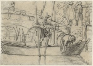Homem e mulher em um barco à beira-mar de Cornelis Saftleven (attributed to)