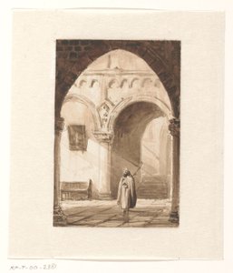 Interior de uma igreja com um monge de Cornelis Springer