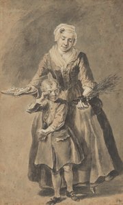 Uma mãe mostrando a seu filho chorando seu sapato de interruptores de Cornelis Troost