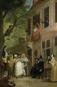 Misled: O embaixador dos patifes Expõe-se da janela de "t Bokki Tavern no Haarlemmerhout, c.1739