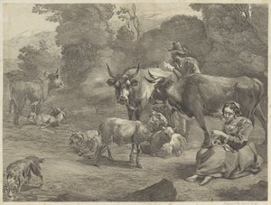 Paisagem com um pastor e uma pastora de costura de Cornelis Visscher (II)