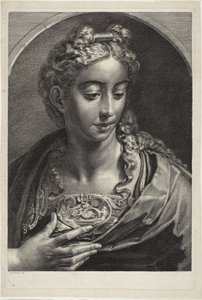 Athena, do Gabinete Reynst; Variarum imaginum a celeberrimis artificibus pictarum Caelaturae (Gabinete Reynst: Gravuras de várias imagens pintadas por artistas famosos) de Cornelis Visscher
