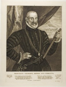 Francisco Valdés, comandante espanhol, placa 1 de Quatuor Personae de Cornelis Visscher