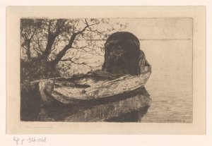 Barco a remos atracado com um dossel de Cornelis Vreedenburgh (signed by artist)