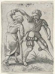 Um homem com uma perna de pau, transformando uma mulher coxo sob o braço, 1572 (gravura em papel)