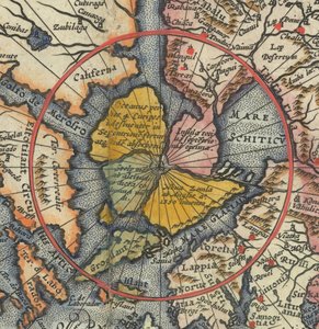 Pormenor do mapa-mundo - Ártico com ilha magnética como Pólo Norte