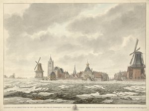 Vista da ocupação do gelo fora do Waterpoor em Gorinchem, a 20 de fevereiro de 1799 de Cornelis de Jonker