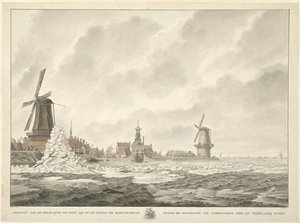 Vista da crista do gelo, sobre e contra o parapeito atrás do Runmolen em Gorinchem, 20 de fevereiro de 1799 de Cornelis de Jonker
