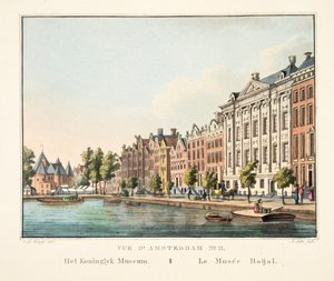 Vue d&39;Amsterdam No.11. O Museu Koninglyk. Le Musée Roijal, 1825 (gravura colorida à mão)