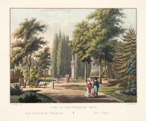 Vue d&39;Amsterdam No.27. O parque na plantação. Le Parc, 1825 (gravura colorida à mão)