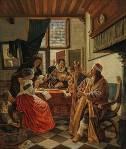 Companhia de fazer música em um interior, década de 1670.