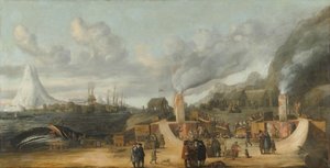 A refinaria de óleo de baleia perto da vila de Smerenburg, 1639