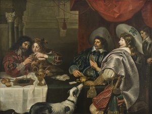 Le jeu de carte - O Jogo de Cartas, de Vos, Cornelis de (1584-1651). Óleo sobre tela. Dimensão : 171x228 cm. Nationalmuseum Stockholm de Cornelis de Vos