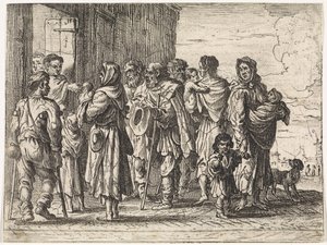 Mendigos por um mosteiro Cenas de gênero (título da série) de Cornelis de Wael