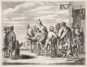Homem amarrado a um burro Cenas de gênero (título da série) de Cornelis de Wael