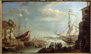 Porto marítimo no século XVII Pintura de Cornelius de Waez (1592-1667) Chalons sur Marne do século XVII, Museu de Belas Artes